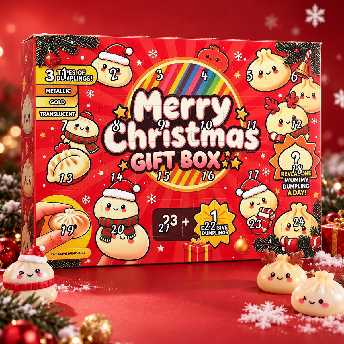 Calendrier de l'Avent squishy Merry Christmas Gift Box